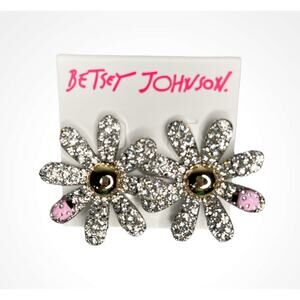 Betsey Johnson "Ohh a Daisy" Pavé Flower and Ladybug Stud Earrings w/Rhinestones